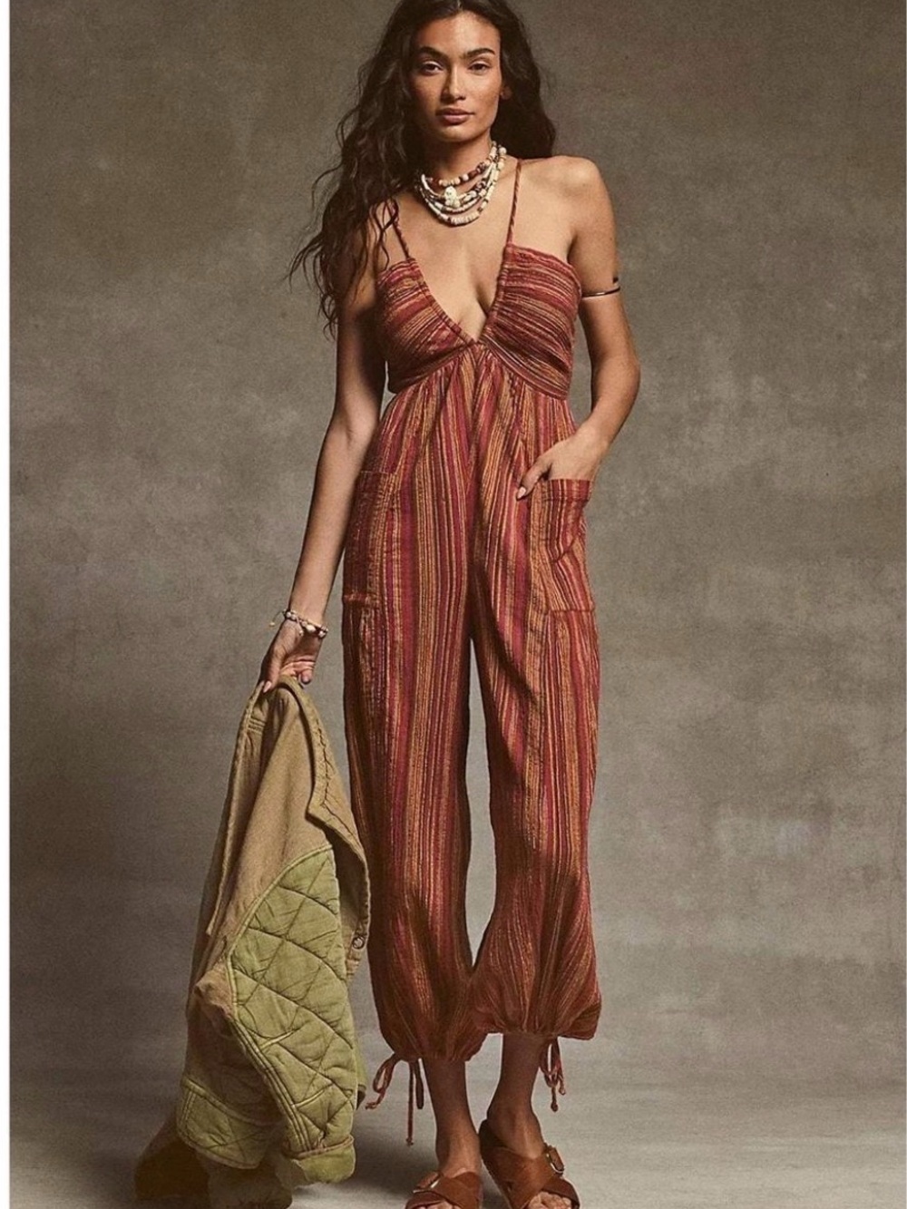 Striped Jumpsuit in Rust & Pink